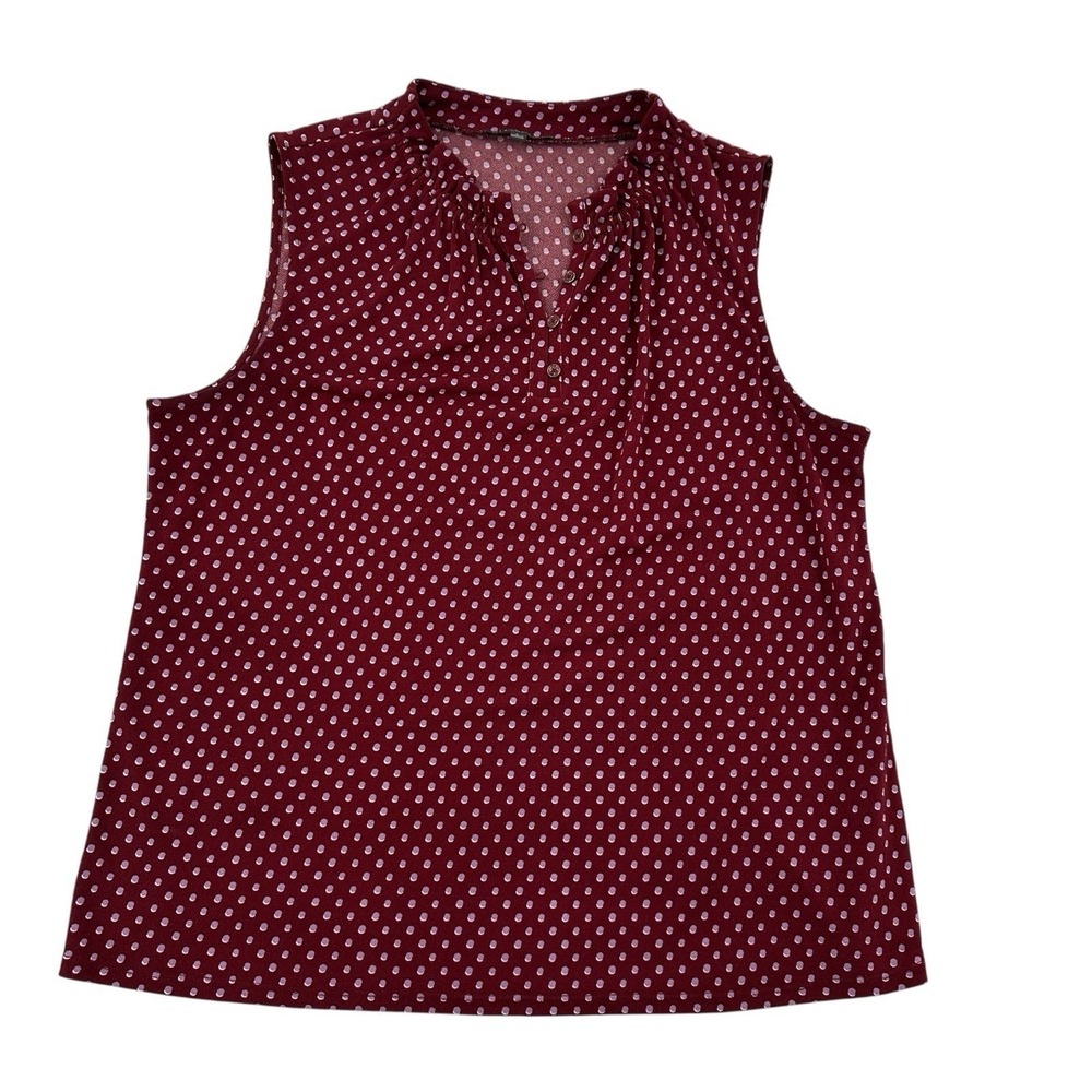 Adrianna Papell Size L Burgundy Polka Dot Henley Sleeveless Blouse AD1S300578